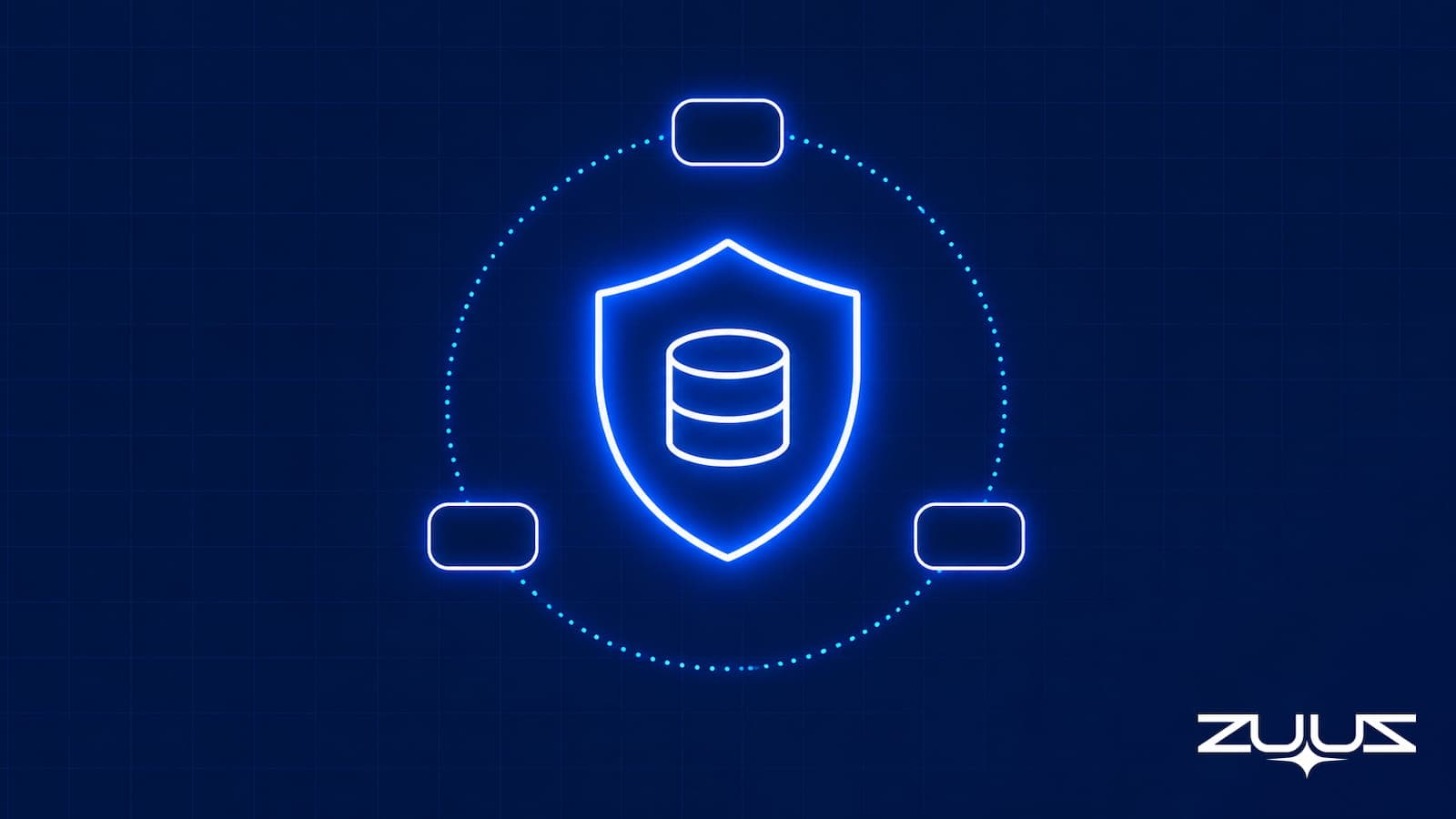 A shield with a database inside orbited by three connection points, representing a layer that protects data across CRMs