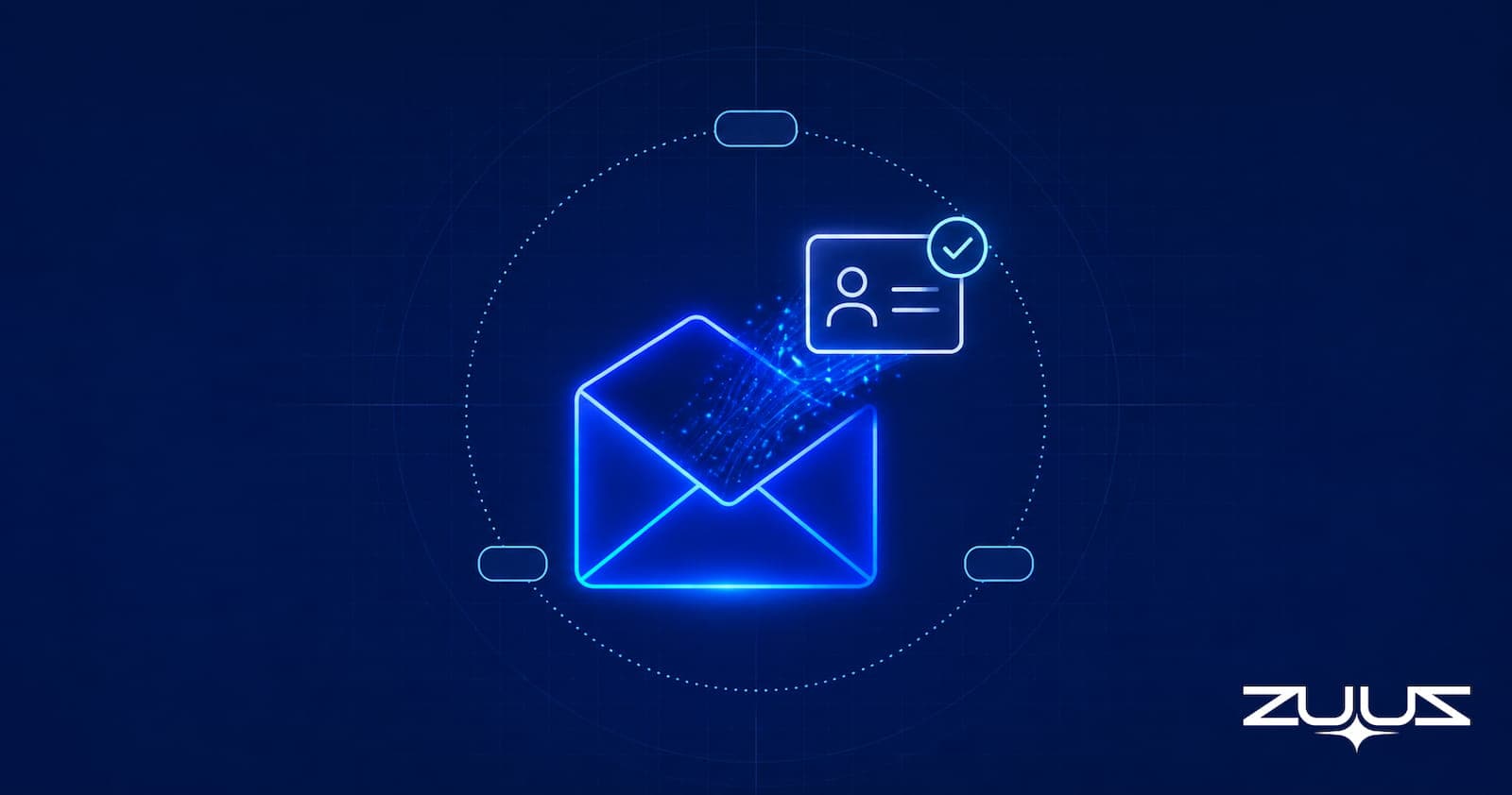 An envelope with a contact card and checkmark emerging from it, representing email signal turning into a structured record