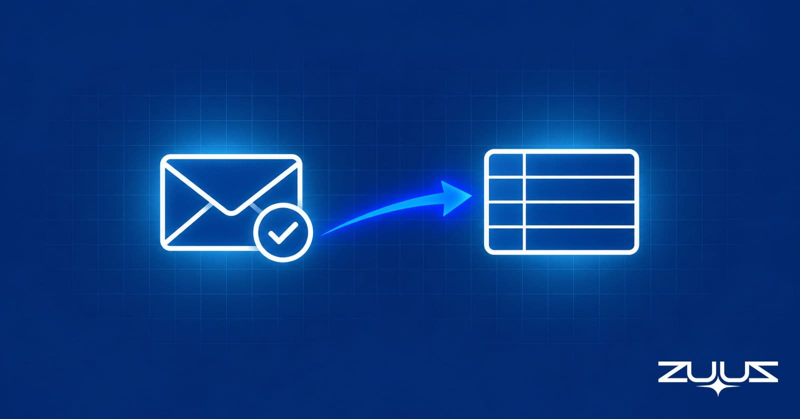 Envelope with a check mark flowing into a structured CRM record, illustrating MSP sales automation