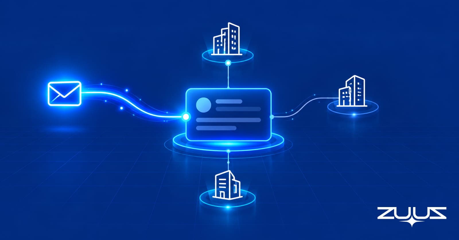 A deal record connected to three partner companies, with the line to the original introduction email glowing brightest