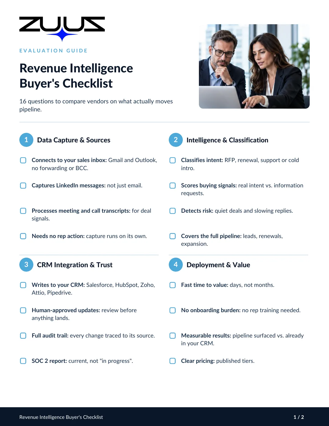 Preview of the Revenue Intelligence Buyer's Checklist PDF