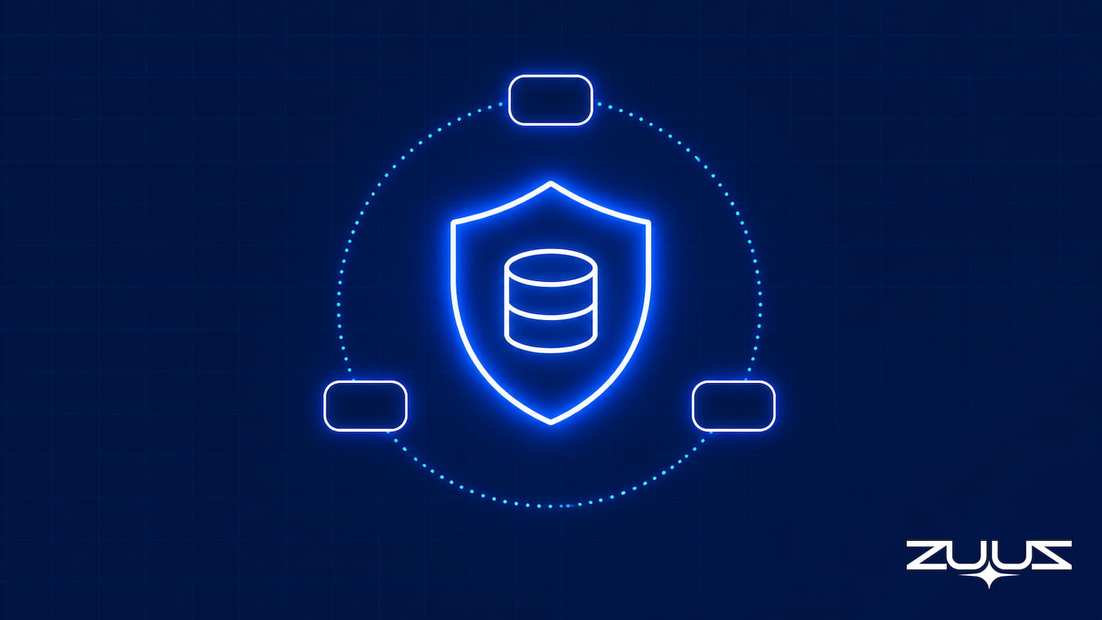 A shield with a database inside orbited by three connection points, representing a layer that protects data across CRMs