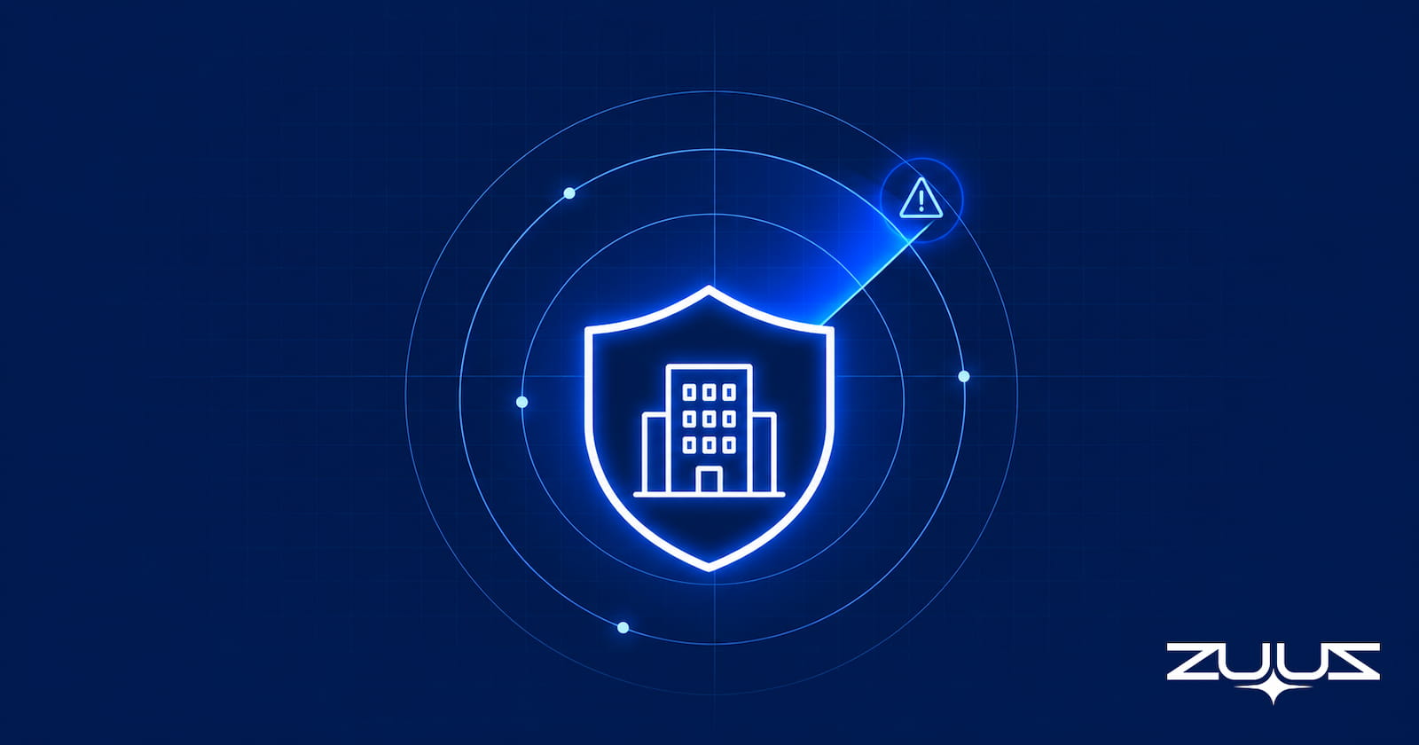Illustration of churn risk detection: a shield protecting a customer account with a radar sweep catching an early warning signal