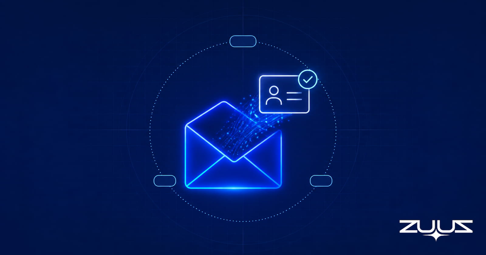 An envelope with a contact card and checkmark emerging from it, representing email signal turning into a structured record