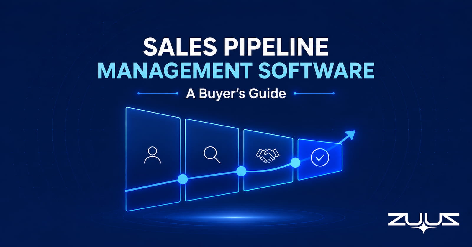 Sales pipeline management software: a buyer's guide cover image showing deals moving through pipeline stages to close