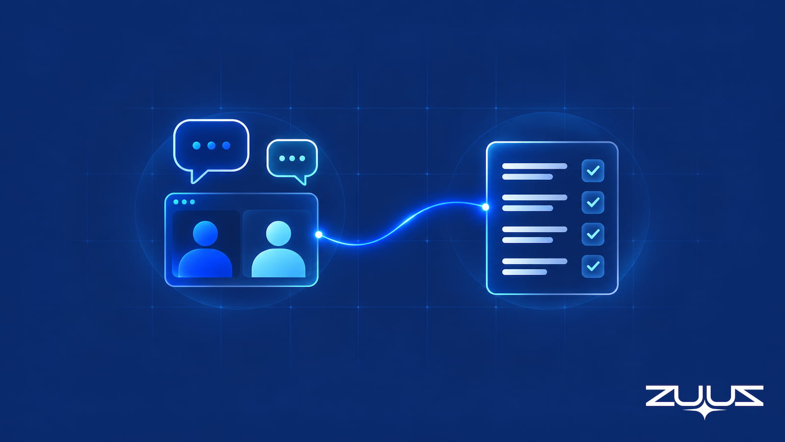 Meeting conversation flowing into a structured CRM record, illustrating how to log meeting notes in Salesforce